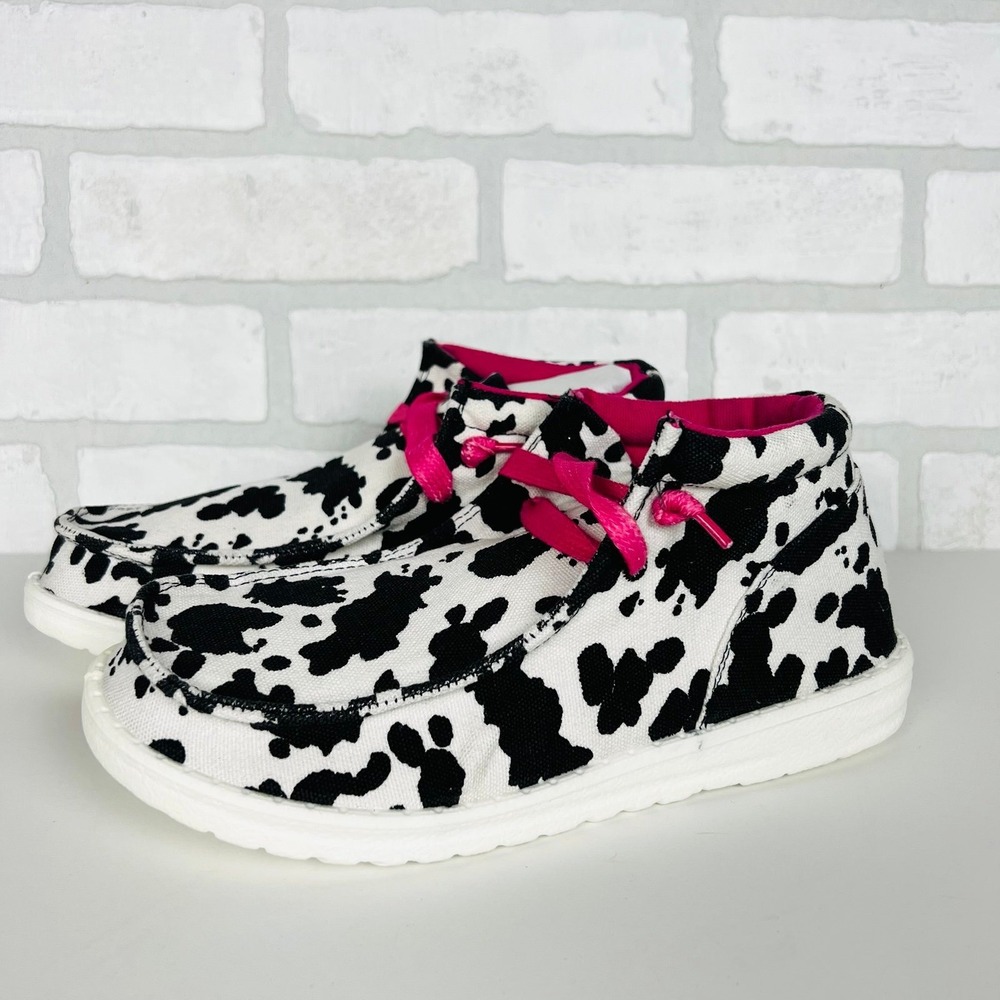 Gypsy Jazz Kids Wild Child Cow Print Shoes Toddler Size 4 Pink Laces‎ NEW